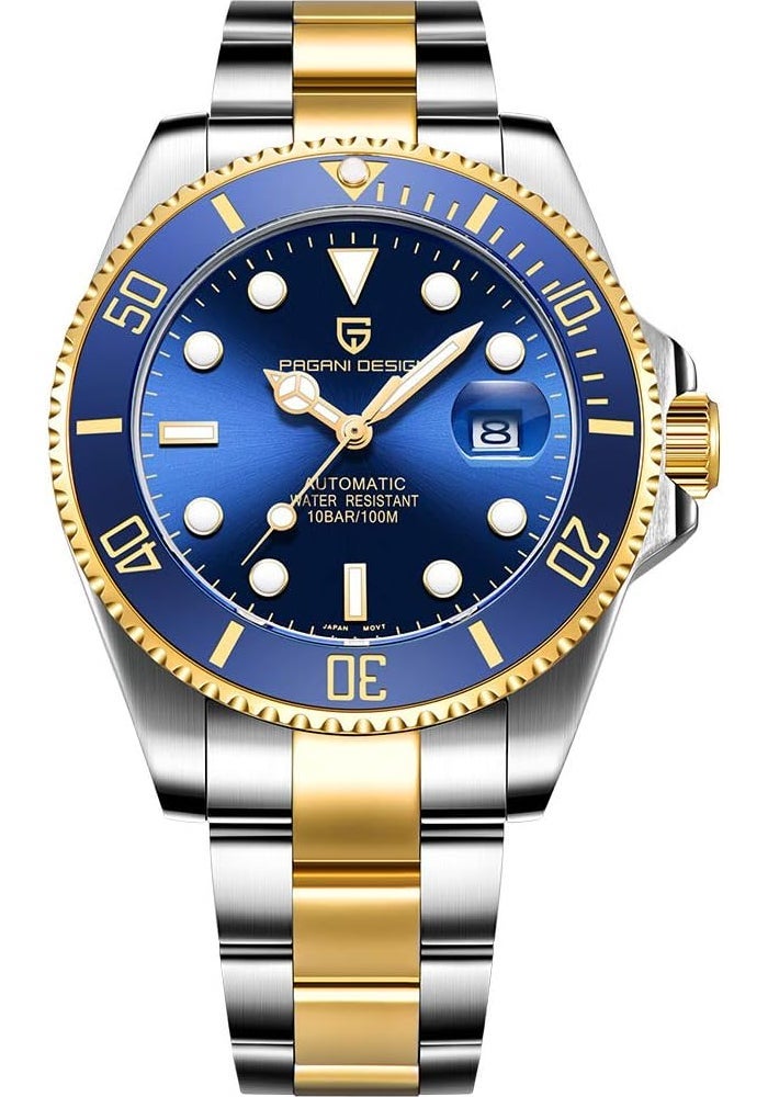 PAGANI DESIGN ساعة يد أوتوماتيكية ميكانيكية للرجال من باجاني ديزاين مع سوار من الفولاذ المقاوم للصدأ وإطار سيراميك - مقاومة للماء حتى 100 متر - Image 1